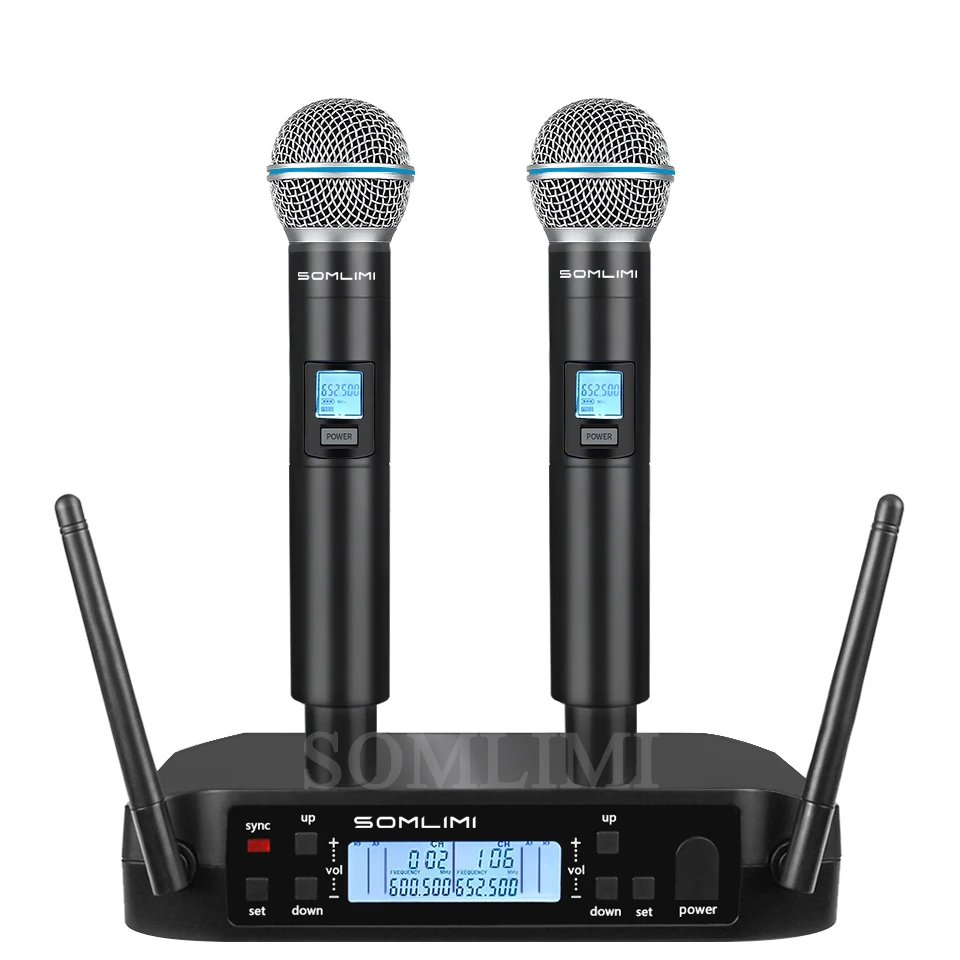 Stage Performance Karaoke 600-699MHz UHF Profressional Dual Wireless Microphone System 2 channels Automatic Scan