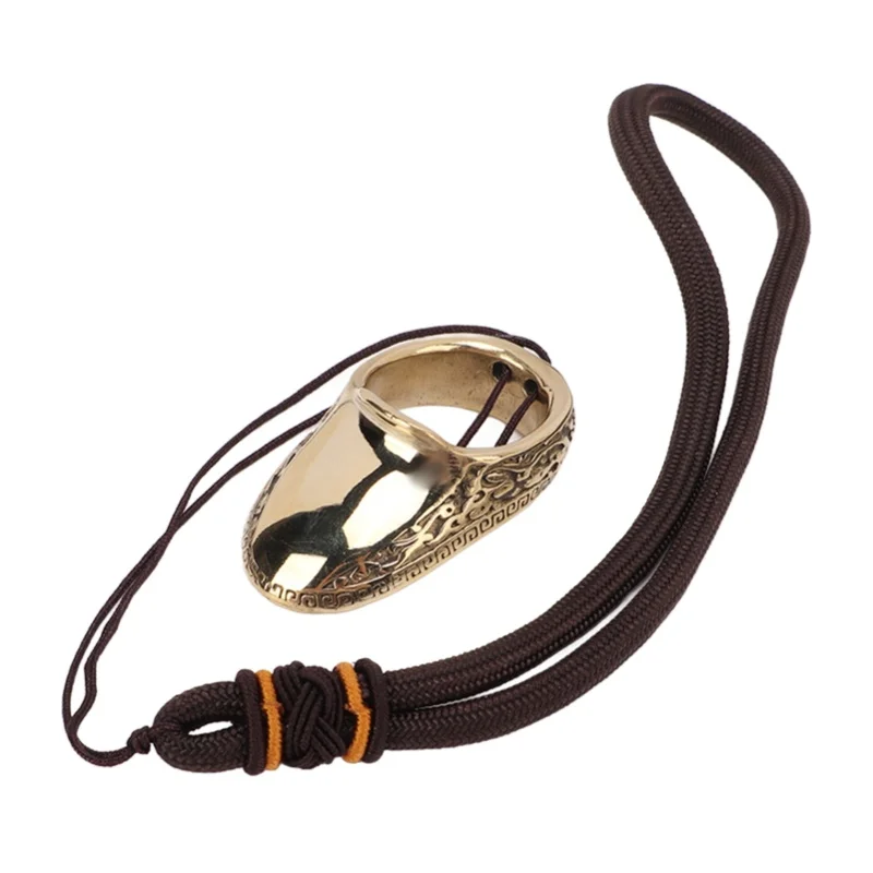 

Archery Thumb Rings Good Protection Engraving Pattern Brass Finger Protector With Anti Lost Rope For Outdoor Hunting