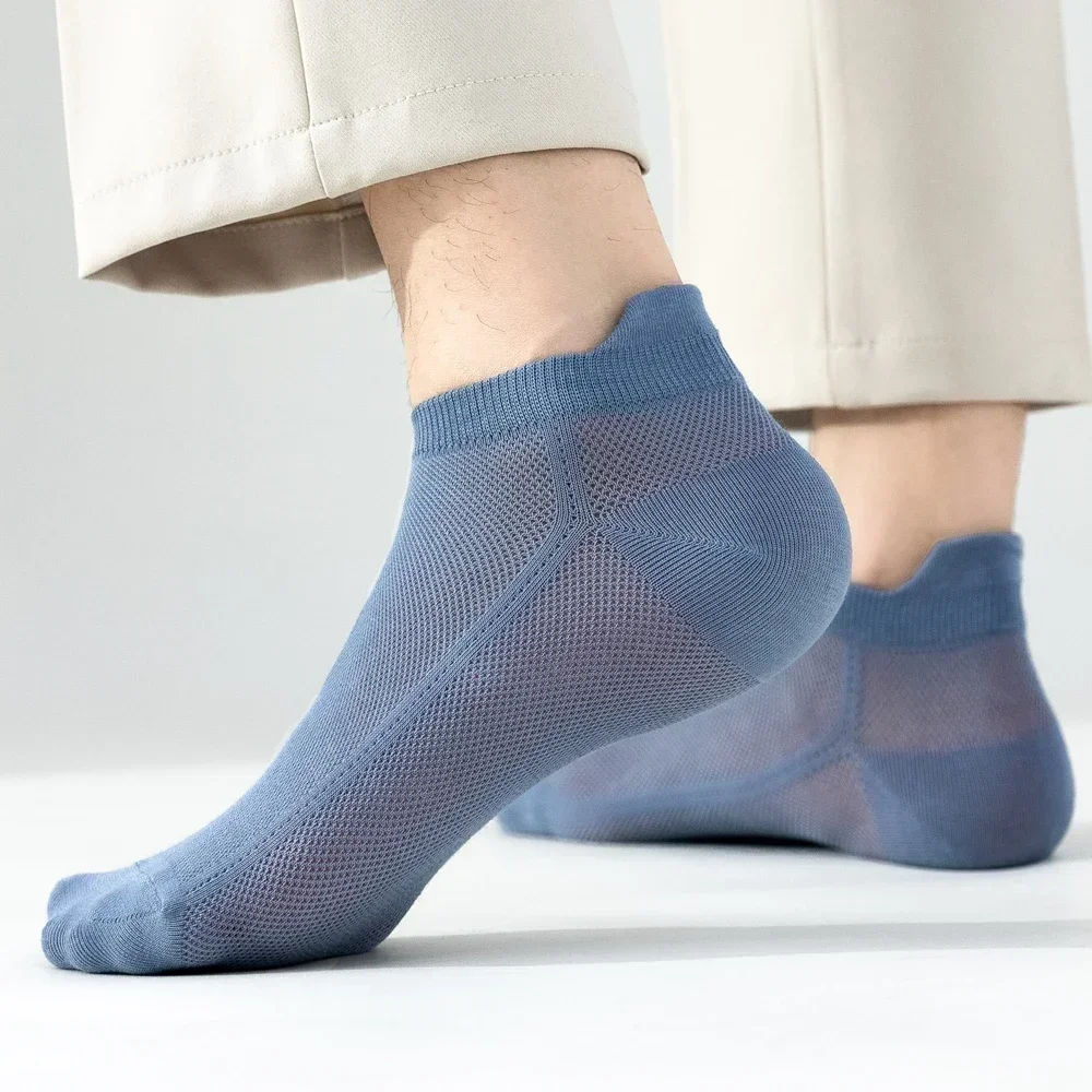 5 Pairs Summer Ankle Socks Men High Quality Cotton Slipper Socks Invisible No-show Sports Socks Breathable Mesh Thin