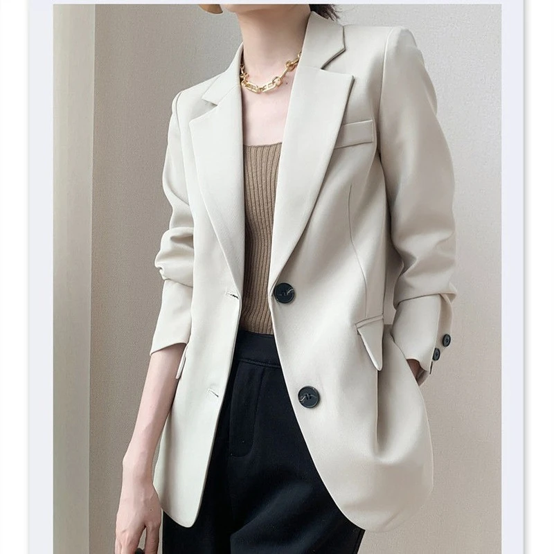 Korean Version Women's Formal Outfits Women's Blazer Autumn New Temperament All-match Long Sleeve White Jacket for Female