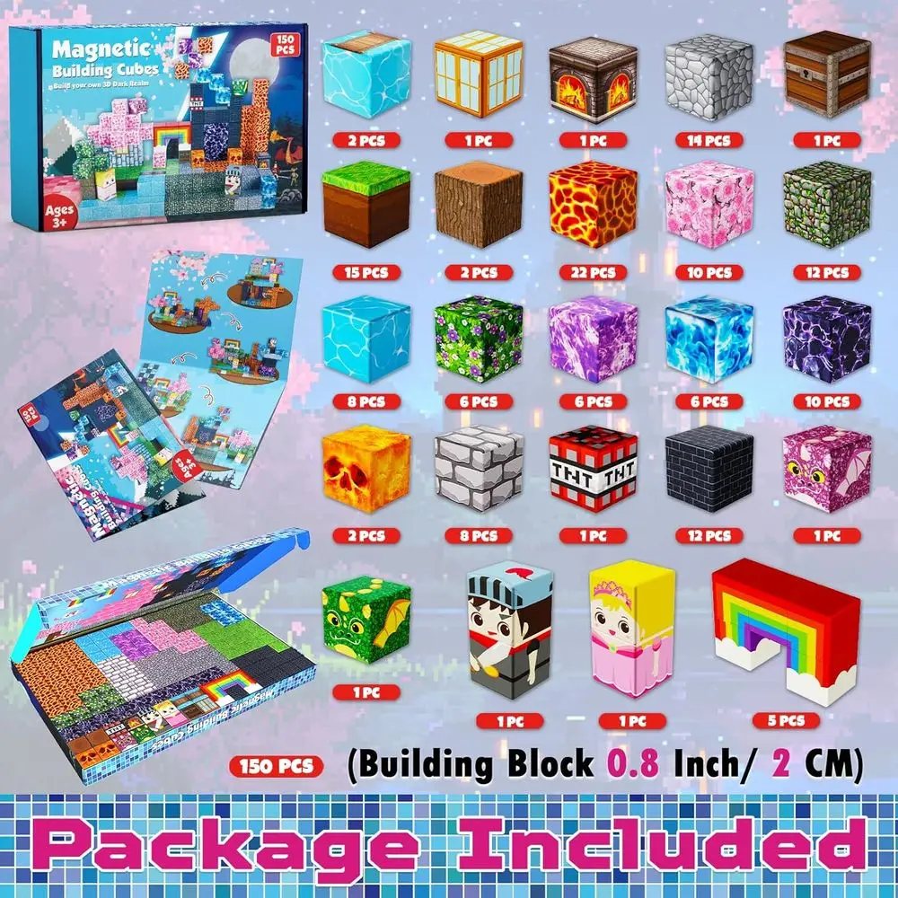 Blocchi magnetici a tema principessa e cavaliere da 150 pezzi da 0,8 pollici per bambini dai 3 anni in su