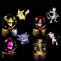 Pokemon Crystal Ball 3D Mewtwo Pikachu Gengar Pokeball 3D Night Light Lamp Glass Statue Pokemon Crystal Ball Birthday Gift 3
