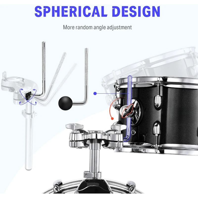 Drumstel Volwassen Oefen Mute Pad, 5-delig Full Size Akoestisch Drumstel, Dubbelpotige Vergulde Stand Verdikte Hardhouten Drumschelpen