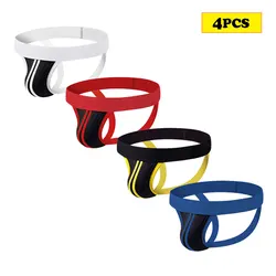 4PCS Men Cotton Tight Underwear Male Bikini Jockstrap Backless Thongs Breathable Jock Strap Homme Slip String Homens