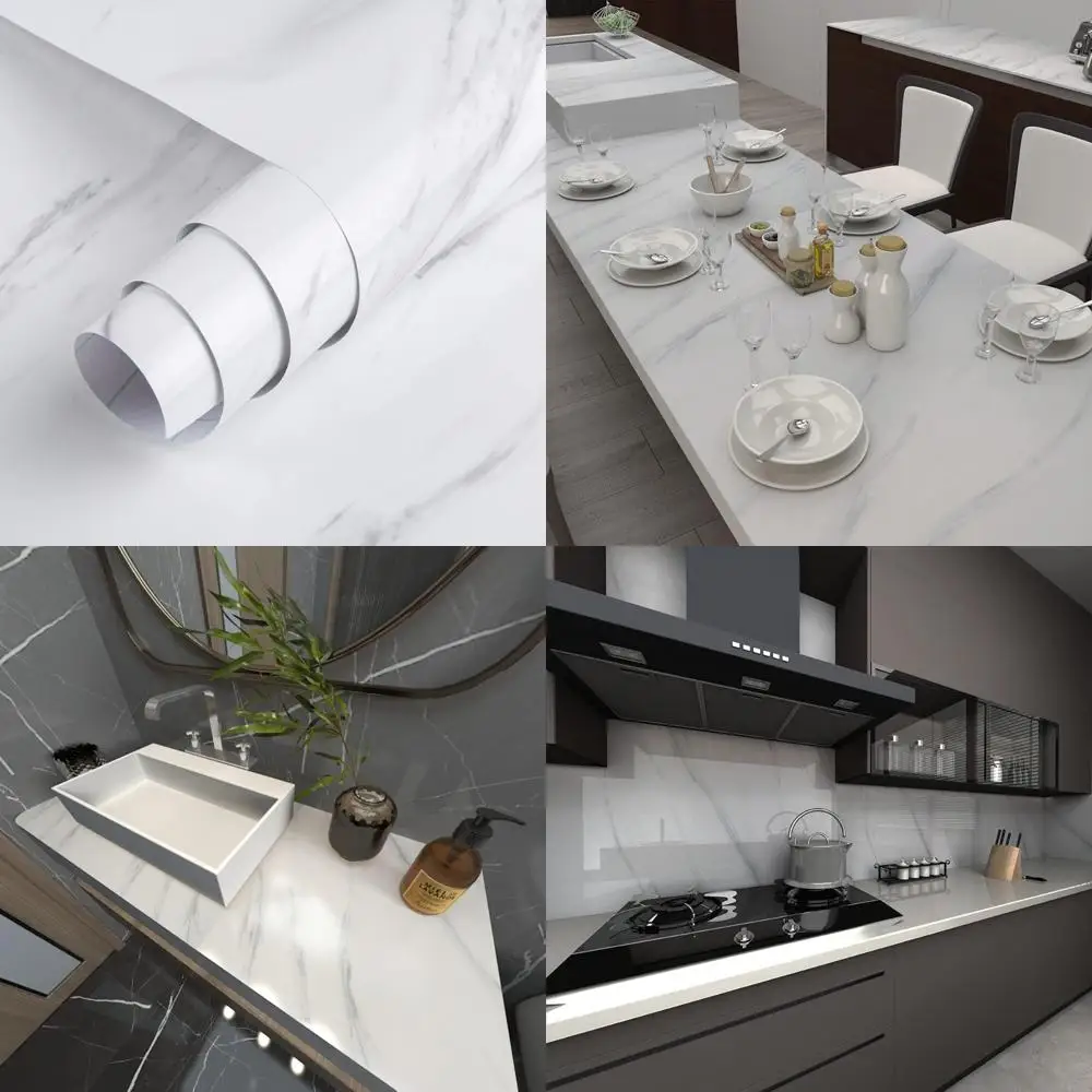 ورق اتصال كبير عريض 31.5 × 315 بوصة من الرخام الأبيض والرمادي والجرانيت مقاوم للماء وقابل للتقشير واللصق على سطح الطاولة للمطبخ وB