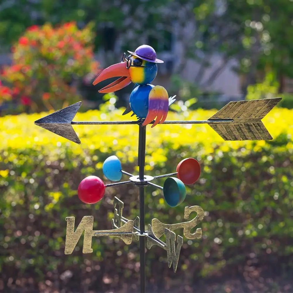 Outdoor Weather Vane Long-lasting Vane Colorful Iron Owl Wind Vane with Hot Air Balloon Toucan Outdoor Garden for Courtyard