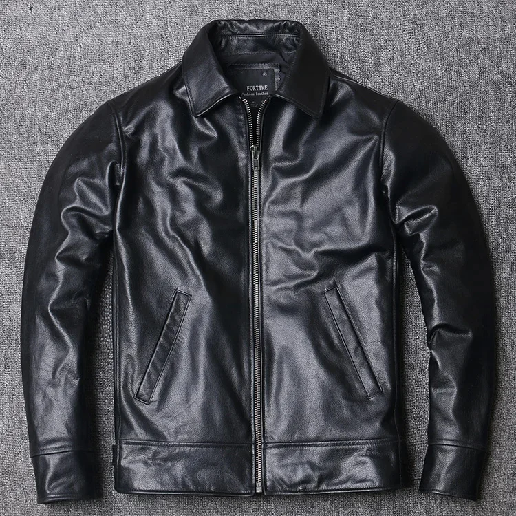 YR!Free shipping.2024 new black soft cowhide jacket.Men 100% genuine leather coat.Dad's wear.plus size clothes