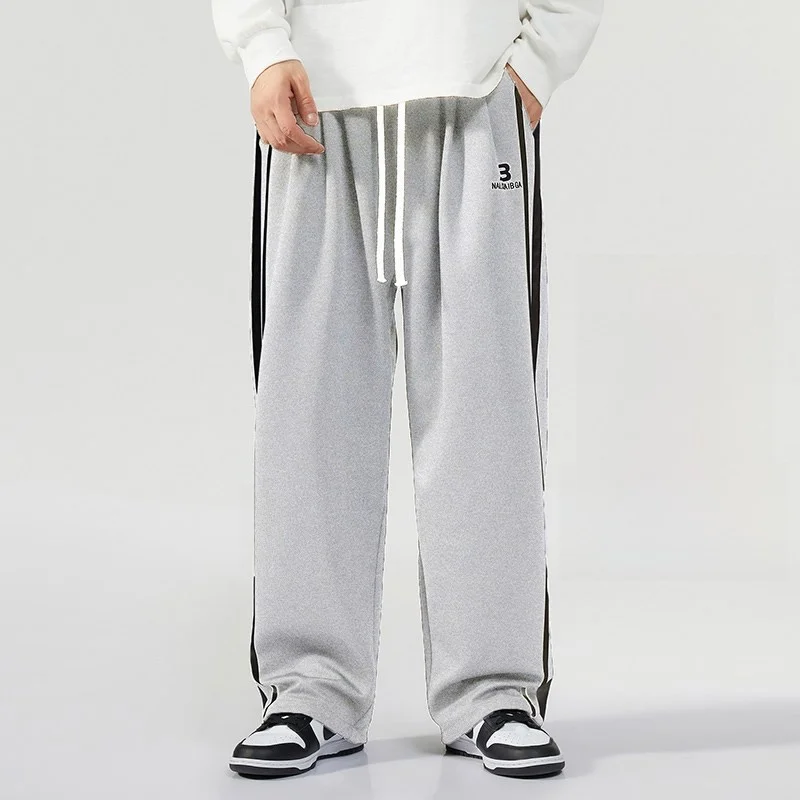 

Spring Autumn Men's Large Size Dstring Sports Pants Casual Loose Straight Leg Pants plus Size Slimming Trendy Wide Leg Pants