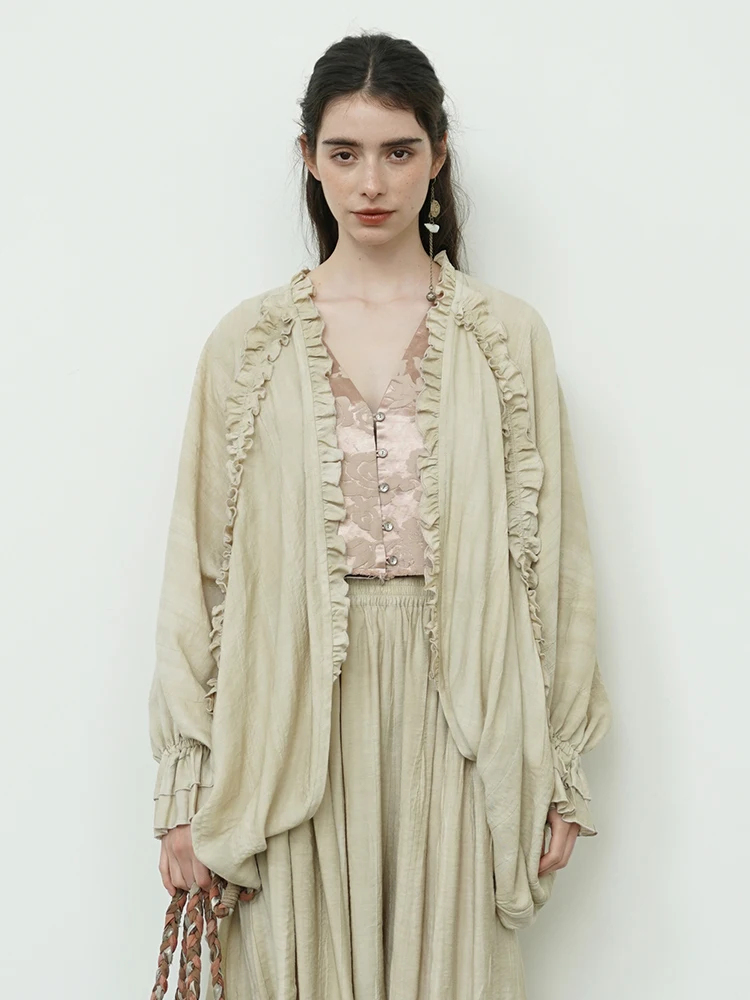 

Новый женский свободный кардиган с рукавами «летучая мышь» и вырезами, дышащий, тонкий, длинный, весна-лето