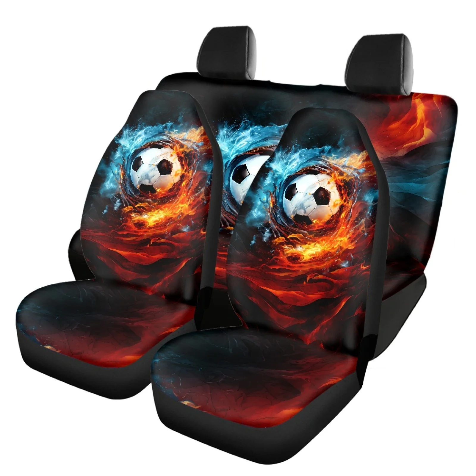 

Милые чехлы для автомобильных сидений с 3D-принтом футбольных мячей, полный комплект, дышащие, универсальный размер, для передних и задних сидений, защита салона, аксессуары для авто 2026