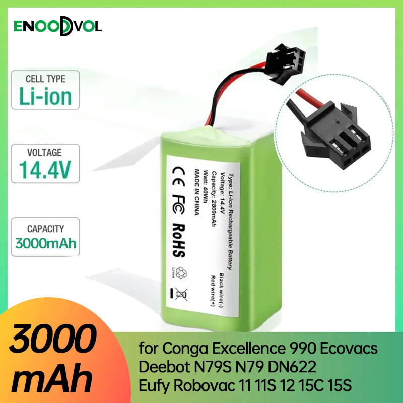 100%NEW 3500mAh 18650 Replacement Battery for Conga Excellence 990 Ecovacs Deebot N79S N79 DN622 Eufy Robovac 11 11S 12 15C 15S