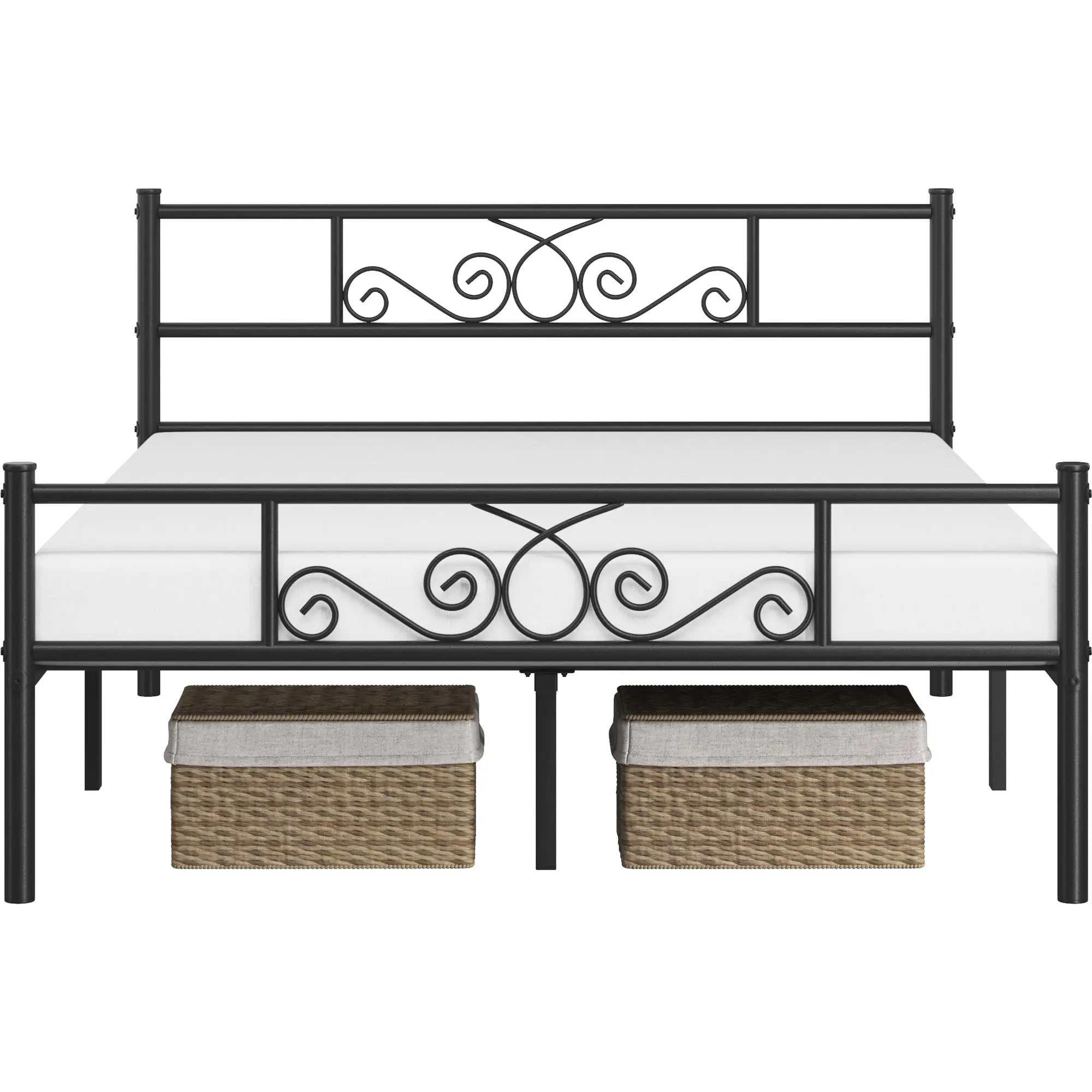 Full Size Metal Bed Frame, Platform Bed with Decoive Headboard and Footboard, 9 Support Legs Heavy Duty Bed Frame, Black