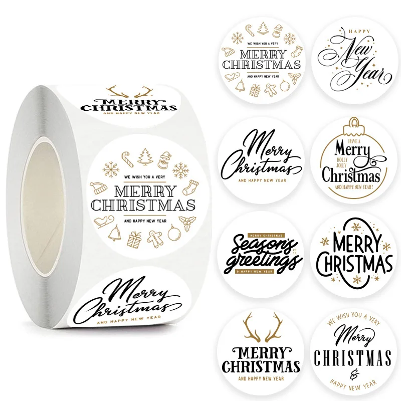 500pcs Merry Christmas Stickers 1 inch Round Christmas Tags Stickers for kids Gift Baking Package Envelope Stationery Decoration