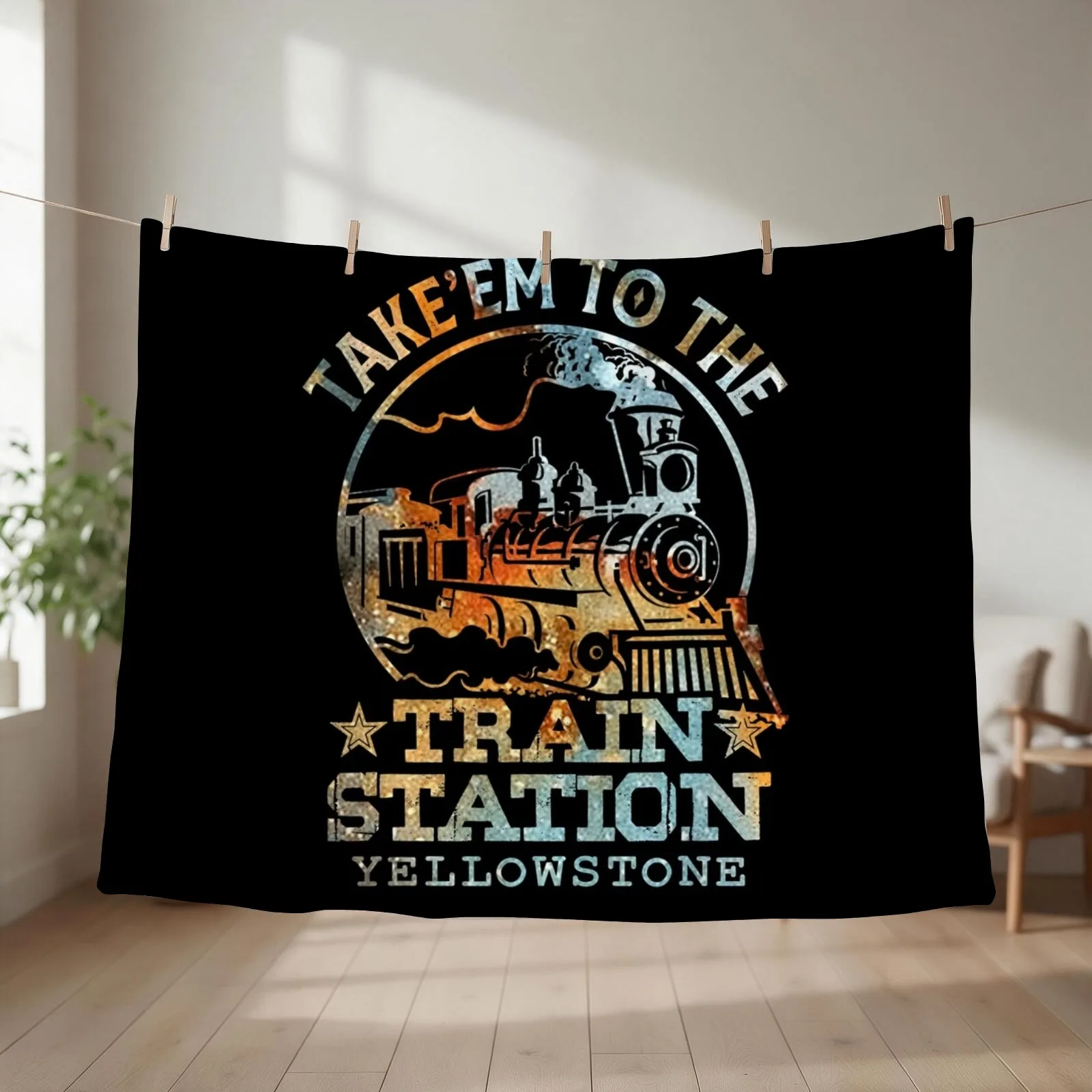 western coountry yellowstone take em to train station Throw Blanket couch cozy soft plush fuzzy picnic outdoor blanket