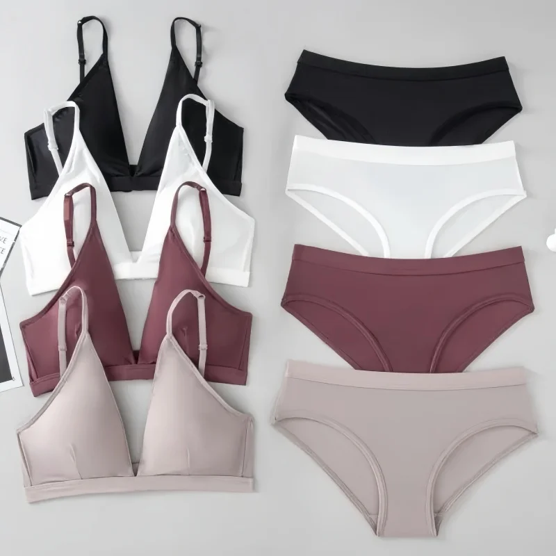 Damskie biustonosze bezszwowe Zestaw majtek z niskim stanem Biustonosz bez fiszbin Komfortowy biustonosz Seksowna bielizna Kobiecy biustonosz push up Zestaw bielizny z lodowego jedwabiu