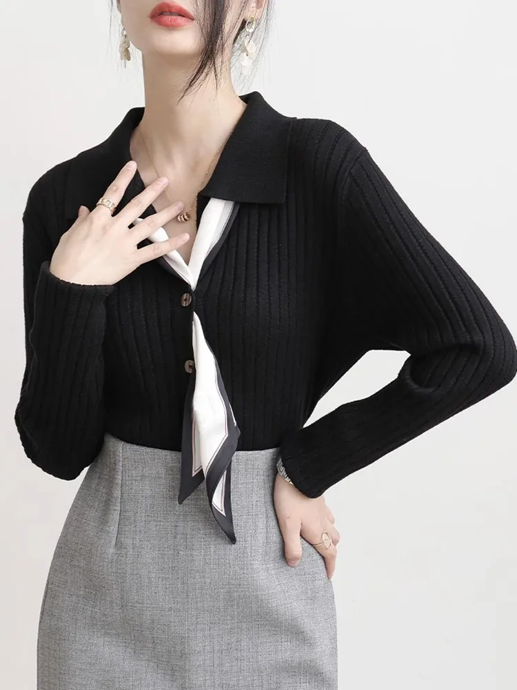 Women Knitted Cardigan Long-sleeved Lapel Sweater Women\'s 2024 New Slim Sweater Coat C-164