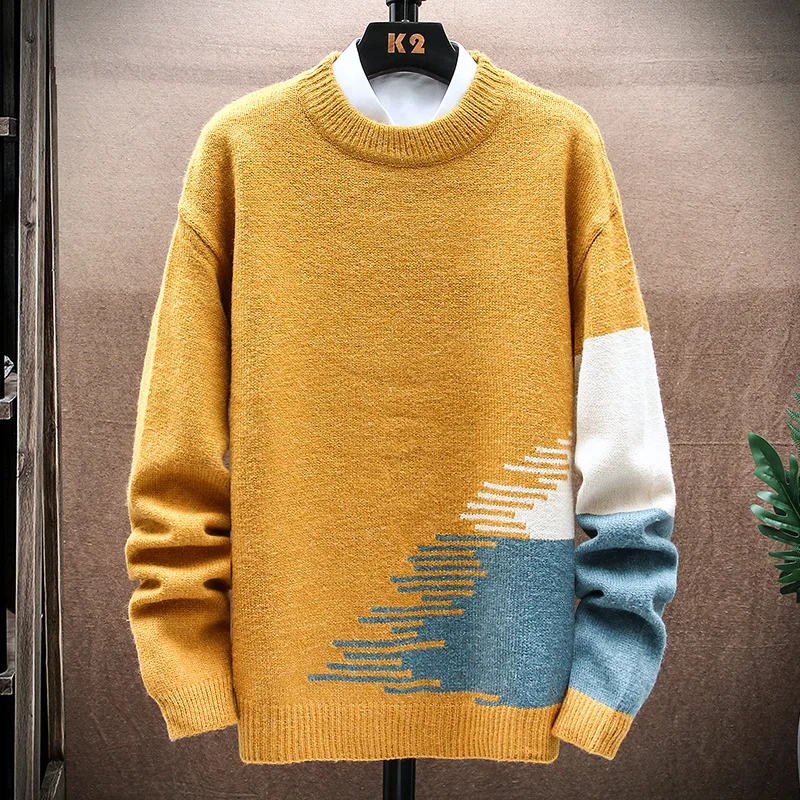 

Trendy Color-Block Sweater Crew Neck Art Stripe Pattern Loose Fit Multi-Color Suits Daily Use Street Fashion&Casual Outfits