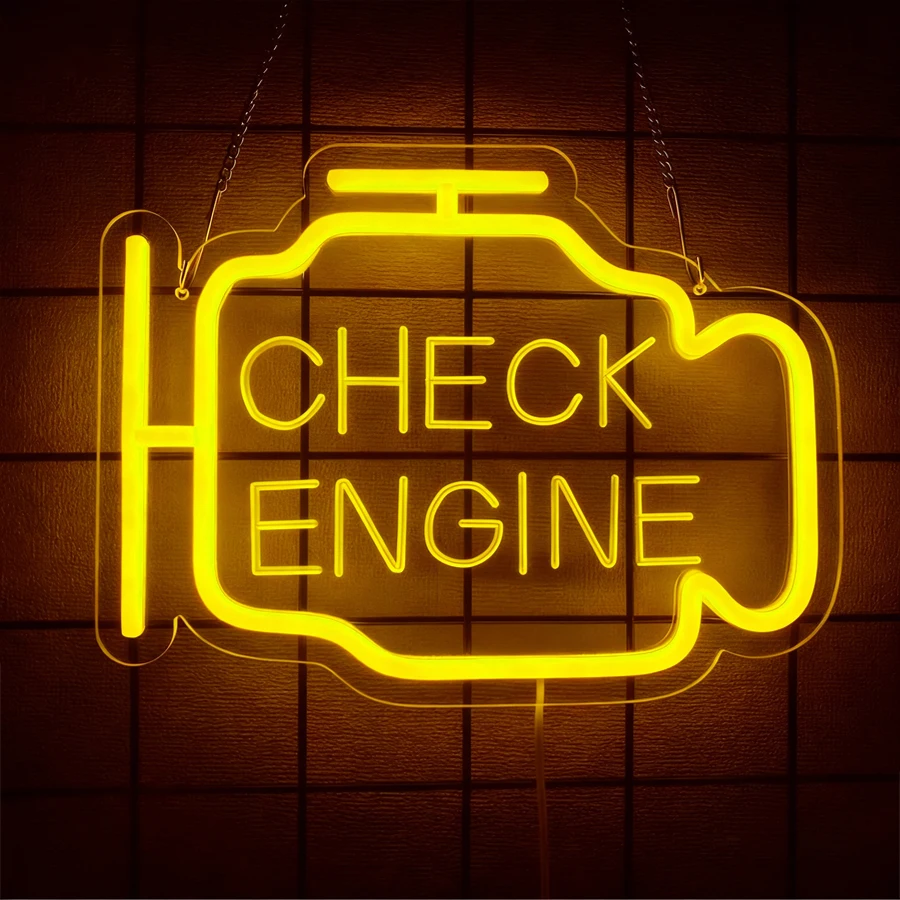 Neonowy znak Check Engine, LED-owy znak do garażu, prezent dla taty, dekoracja ścienna, do męskiej jaskini, warsztatu samochodowego, sypialni, warsztatu, na imprezę, do baru.