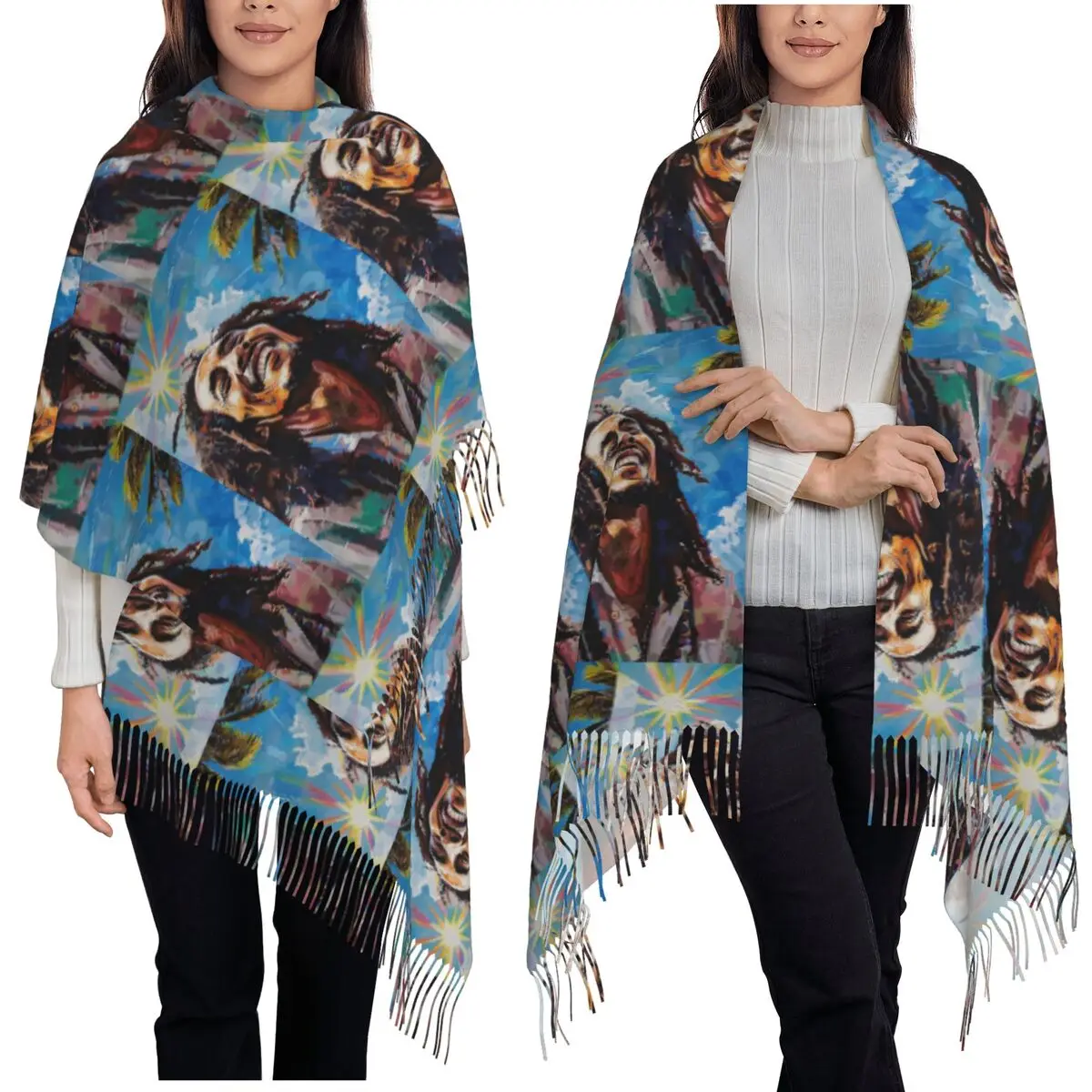 Funny Bob Marley Scarf Tassel Scarves Women Soft Warm Shawls and Wraps Long Fall Winter Shawl Wrap