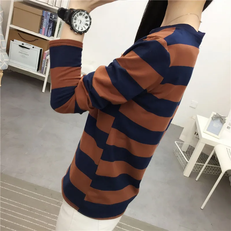 T-shirts Women Striped Long Sleeve Tees Casual Korean Style Simple 2XL Loose All-match Harajuku Trendy Tops Spring Design Lady