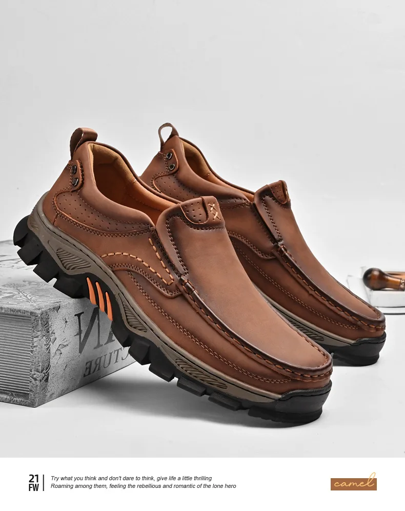 

Trend Men Genuine Leather Loafers Spring Autumn Hiking Shoes Stylish Outdoor Casual Shoes Cowhide Man Slip on Shoe Moccasins