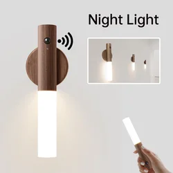 LED Wood USB Night Light Magnetic Wall Lamp Kitchen Cabinet Closet light Home Staircase Bedroom Table Move Lamp Bedside Lighting