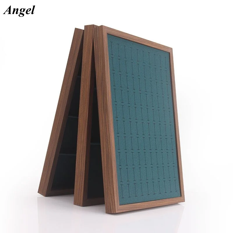 

Premium Walnut Wood Grain Jewelry Display Tray, Multi-Function Ring Necklace Bracelet Earring Organizer, Luxury Counter Showcase