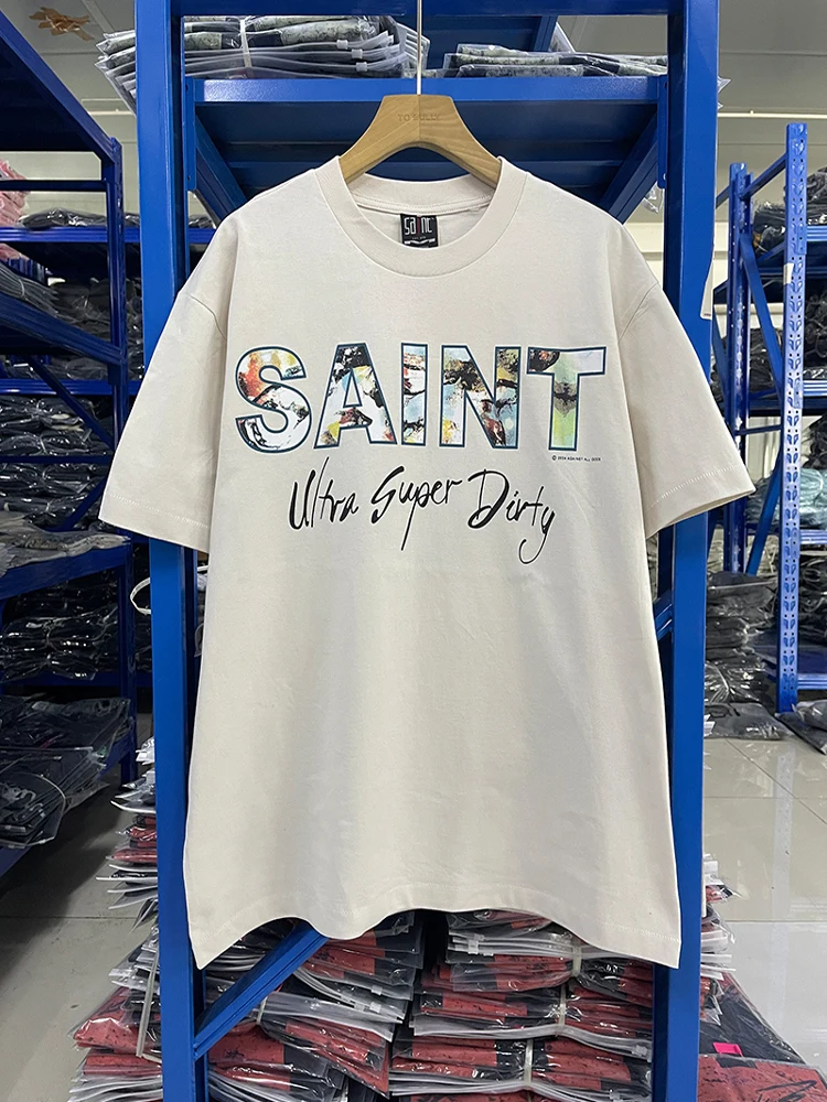 

Saint Mxxxxxx 25SS Super Dir Мужская футболка ort Sve круглая Ne повседневная свободная посадка молодежная трендовая весенняя коллекция
