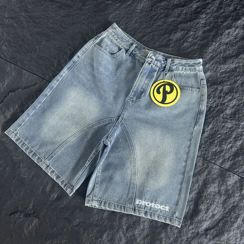 

American Style Trend Protect Denim Shorts Streetwear New High Quality Loose Casual Shorts Embroidery Jeans