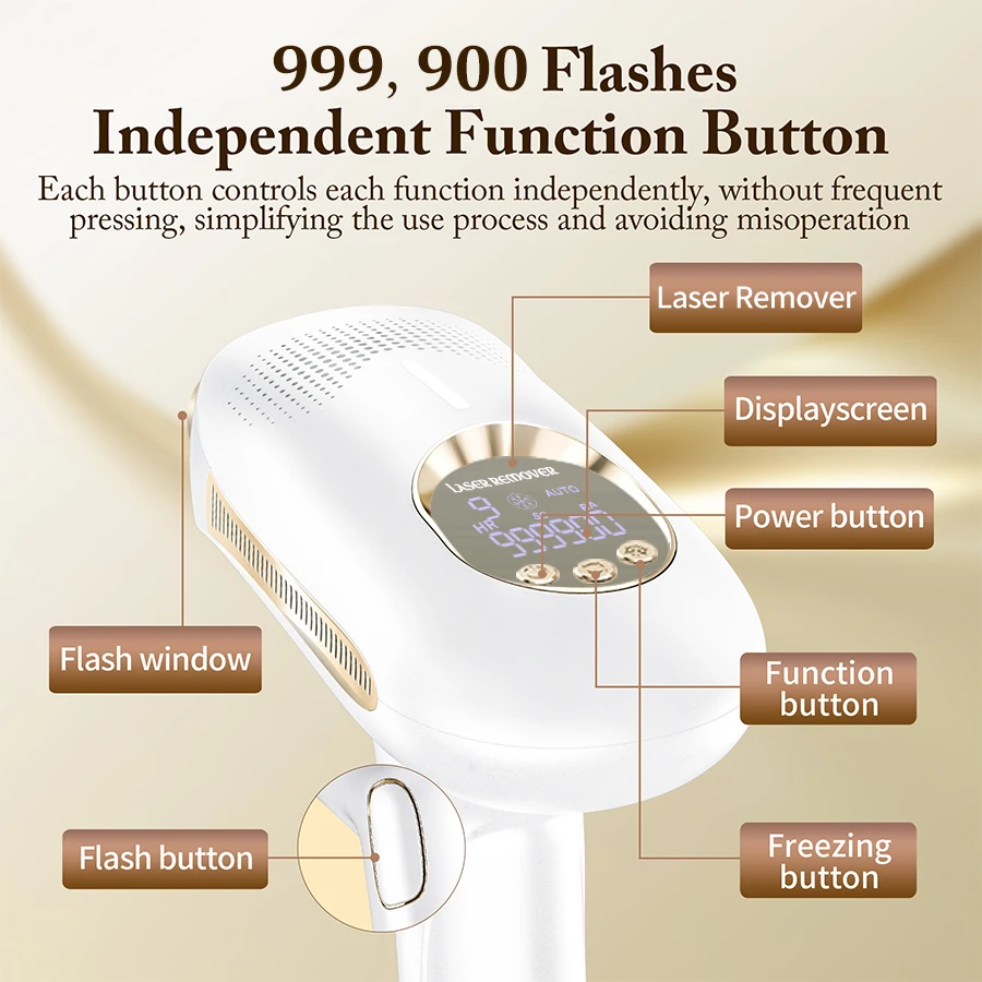 Vancostar 3in1 Laser Hair Removal Cooling Rejuvenation Acne Treatment Extra 2 Caps Permanent Bikini Trimmer At-home IPL Epilator