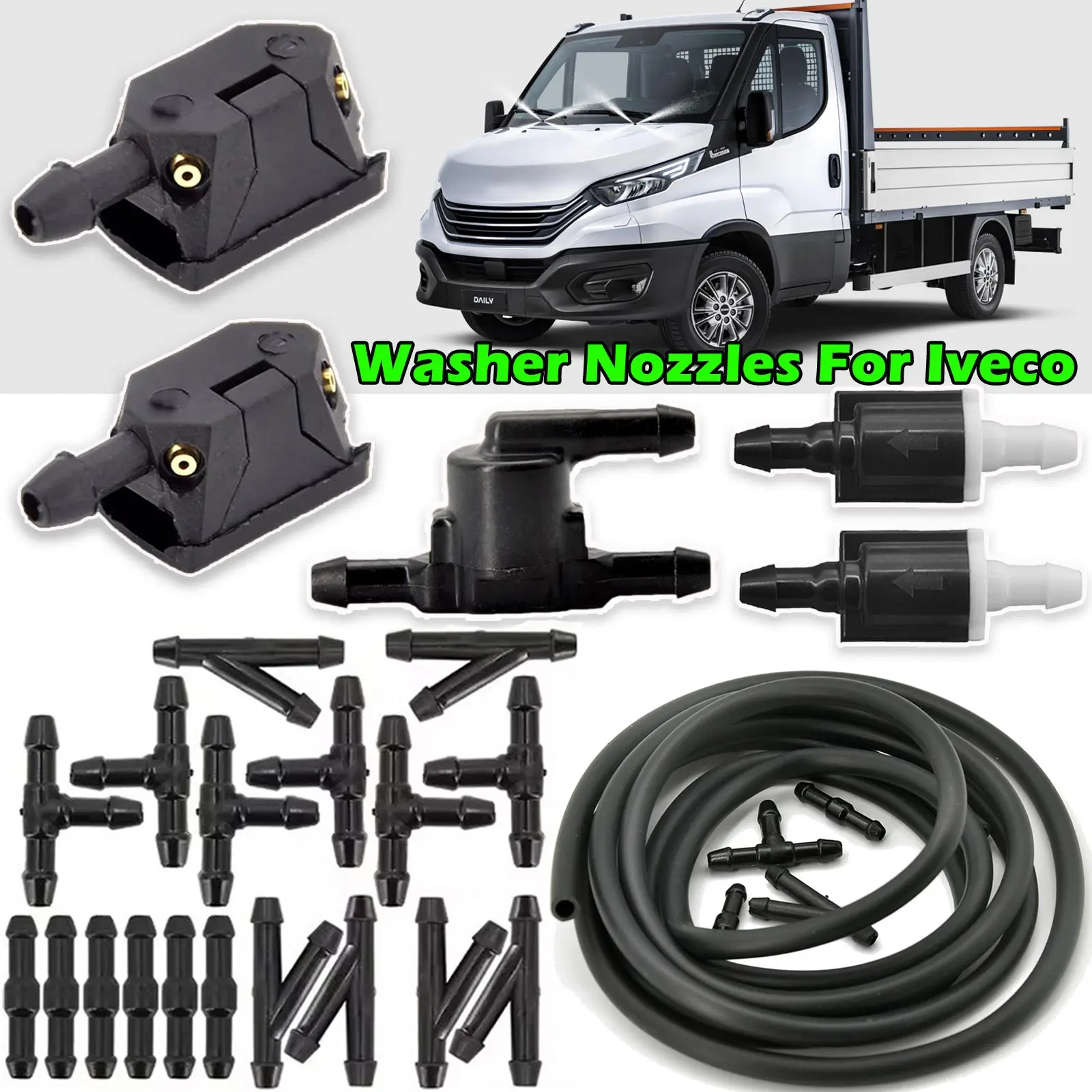 Windshield Windscreen Washer Wiper Blade Water Spray Jets Nozzles For Iveco Daily Van EcoDaily EuroCargo Trakker S-Way Truck Cab