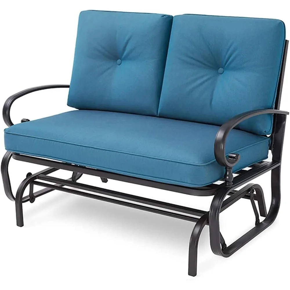 

Patio Bench, Porch Glider Outdoor Swing Glider Rocking Loveseat, Steel Frame Chair with Thick Cushion (Peacock Blue)
