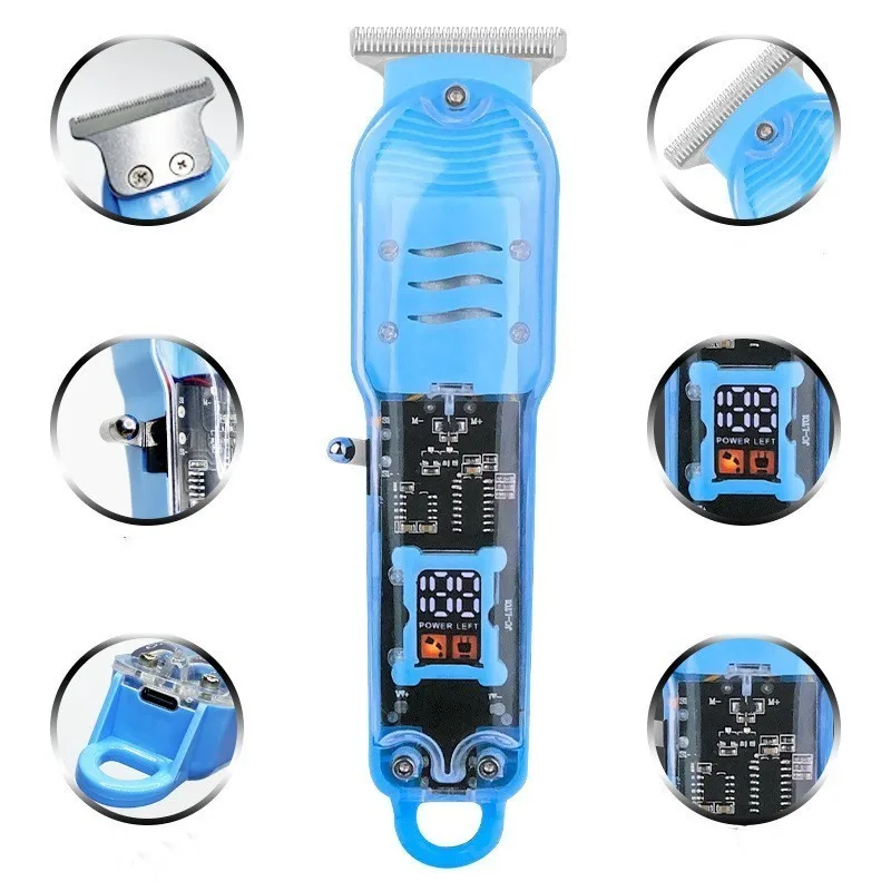Barbeador e Máquina de Cortar Cabelo 2 em 1 Profissional, Sem Fio, Corpo Transparente, LCD Digital