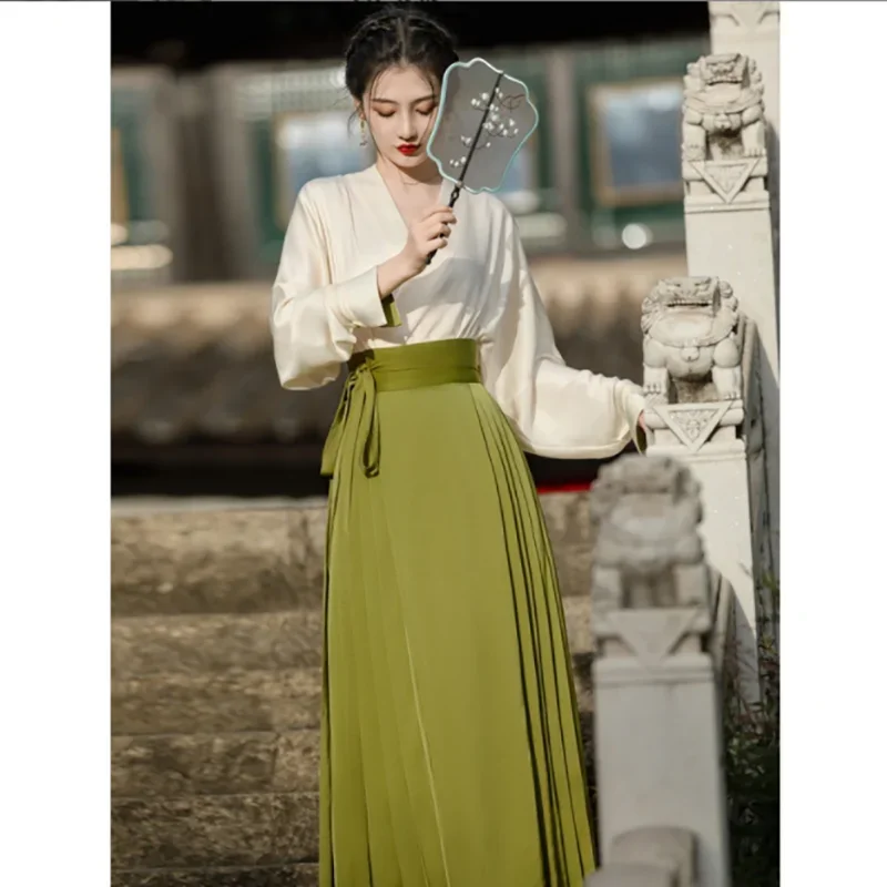 

Hanfu Horse Face Skirt Modern Women Spring Long Sleeve Hanfu Sets Daily Office Lady Chinese Hanfu Horse Face Skirt For Women