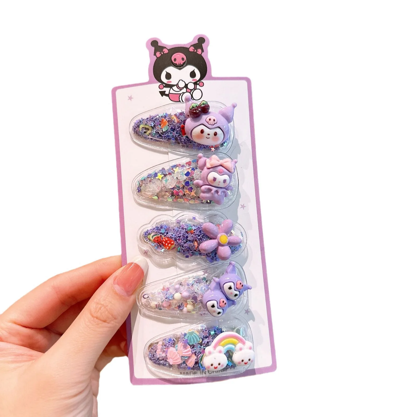 Sanlio Children's New Style Flowing Sand Clip Cute Hair Clip for Students with Broken Hair, BB Clip for Girls, Sweet Hair Clip image 5