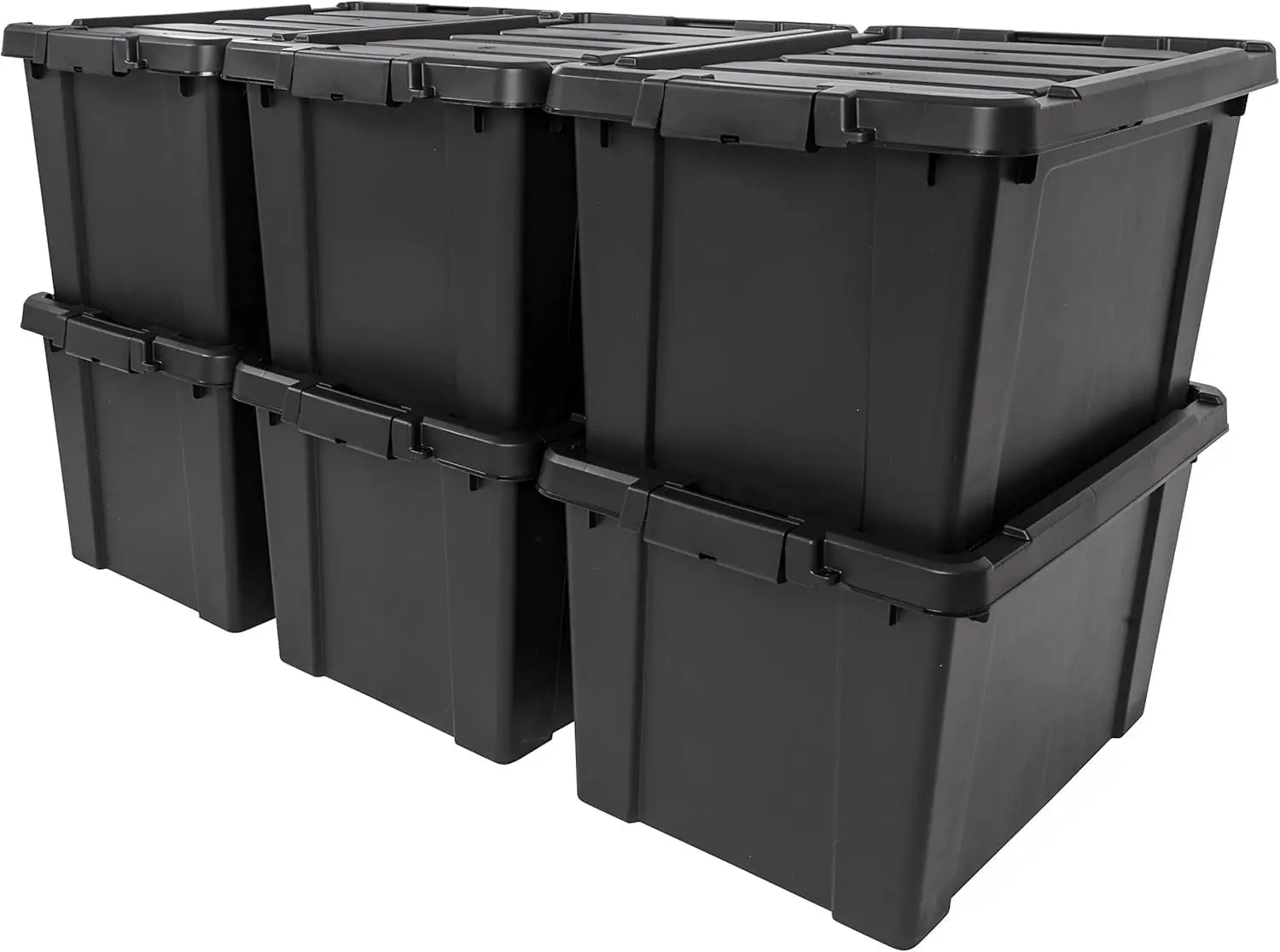 

20 Gallon Lockable Storage Bins with Lids, 6 Pack - Made in USA, Heavy Duty, Stackable Containers, Garage Organizing Bins Mov