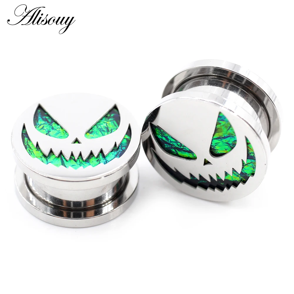 Alisouy 2 sztuk nowy okrągły dynia ze stali nierdzewnej wielkanocne wskaźniki uszu tunele korki Expander nosze kolczyki Piercing biżuteria do ciała