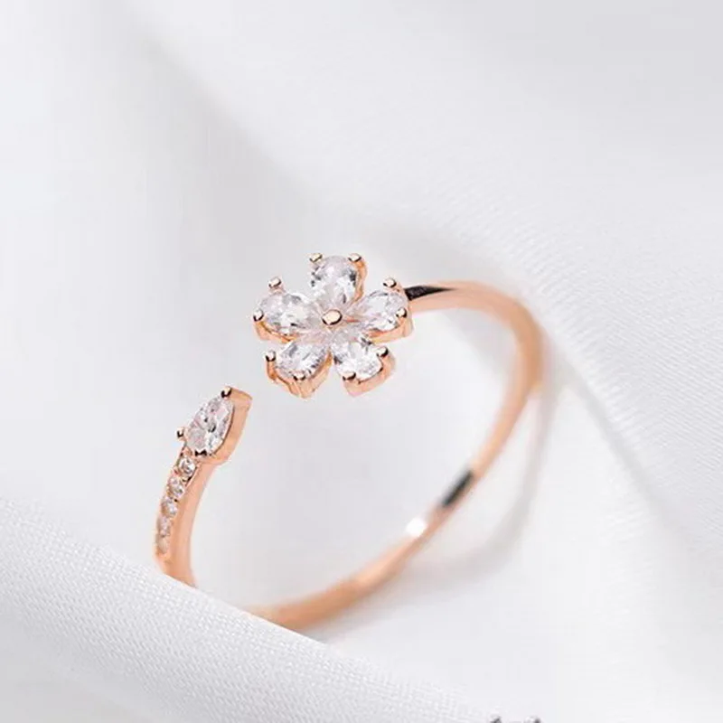 flower ring❤ Luxury Zircon Flower Opening Rings for Women Cubic Zirconia Rose