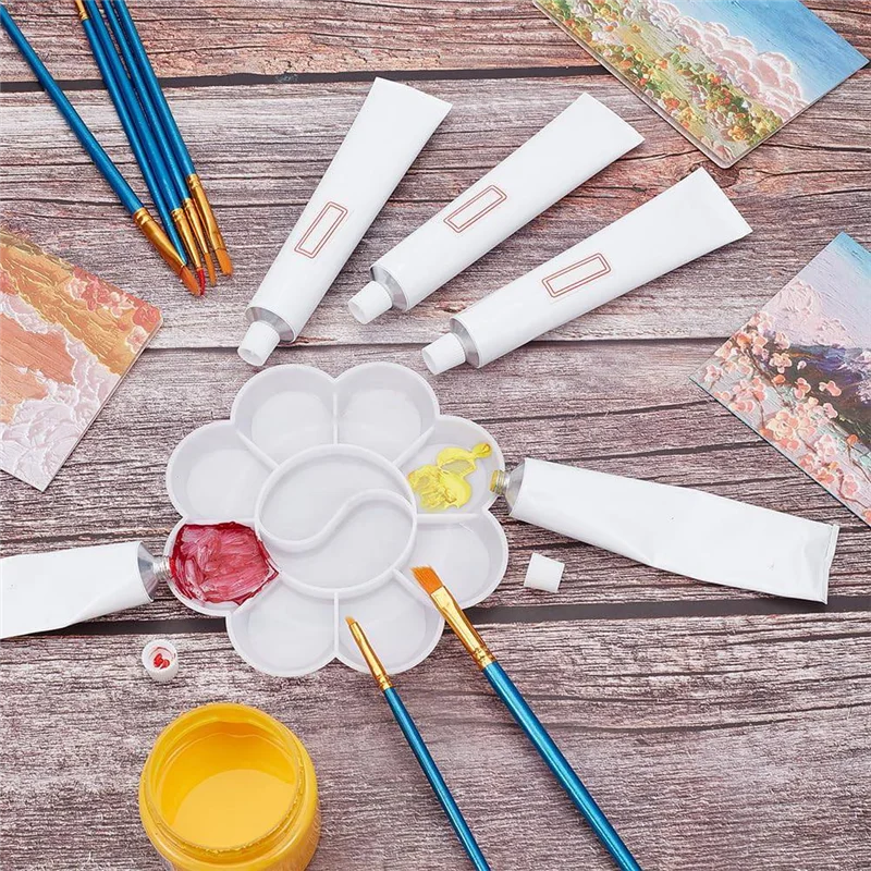 A03F-24Pcs tubos de pintura a óleo vazios brancos em branco 60ml tubos de tinta de alumínio com 2 folhas almofadas autoadesivas estilo pasta de dente