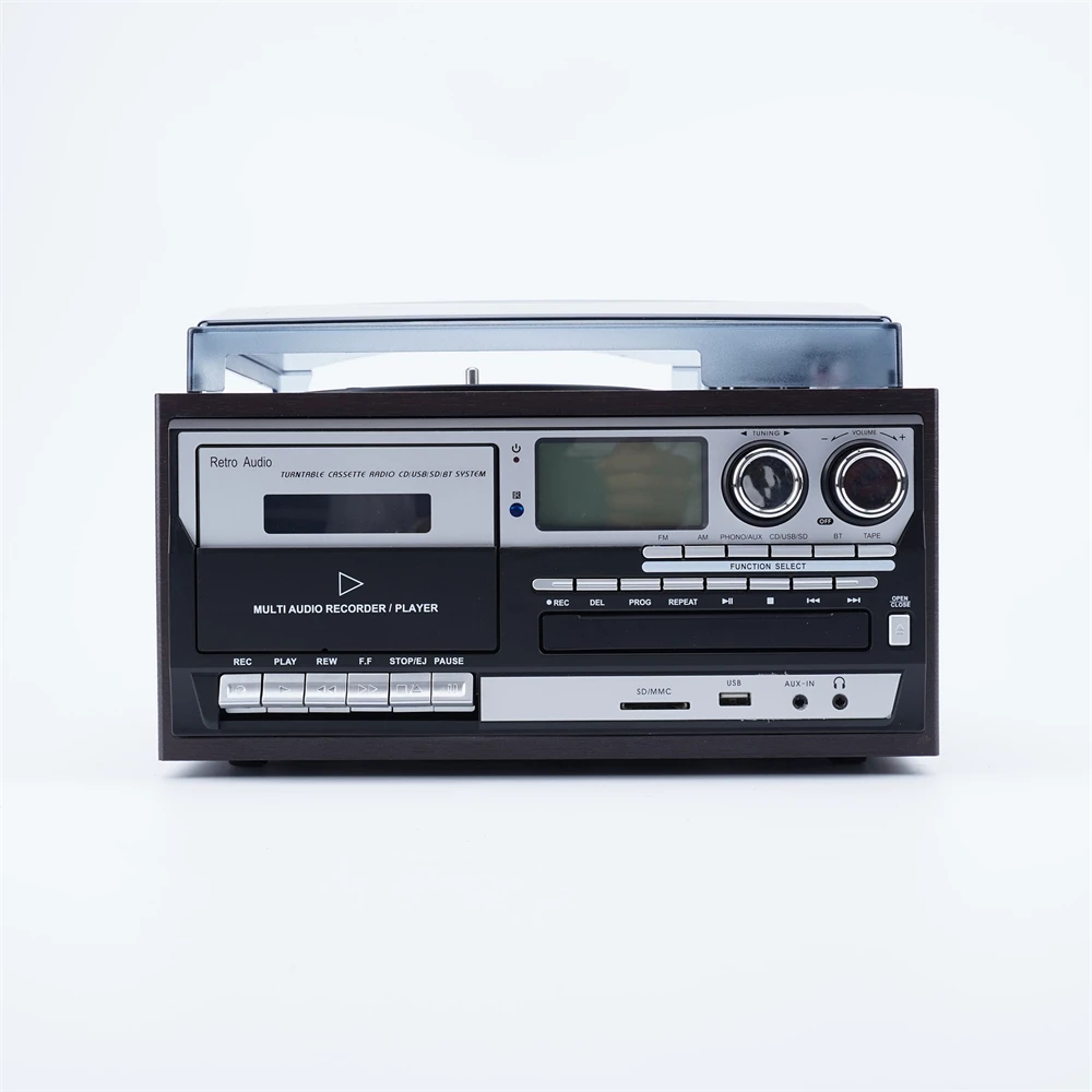All In One Home Decoration Radio Am Fm Phonograph Cassette CD Play USB Turntable With Built-in Speakers Vinyl Record Player 2024