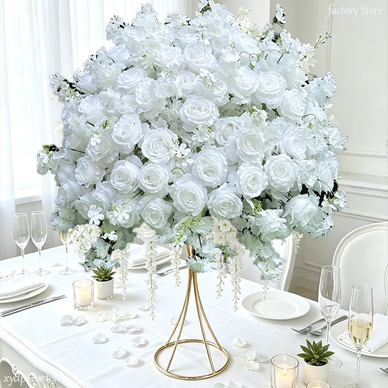 30-90CM Luxuriöses Weißes Rosen-Kunstblumen-Arrangement Hochzeitstisch-Mittelstück Große Seidenblumen für Party-Events und Heimdekoration – Detail 1