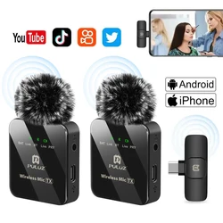 PULUZ-Microfone com lapela sem fio, portátil, áudio, gravação de vídeo, mini microfone para iPhone, Android, ao ar livre, transmissão ao vivo, microfone telefone