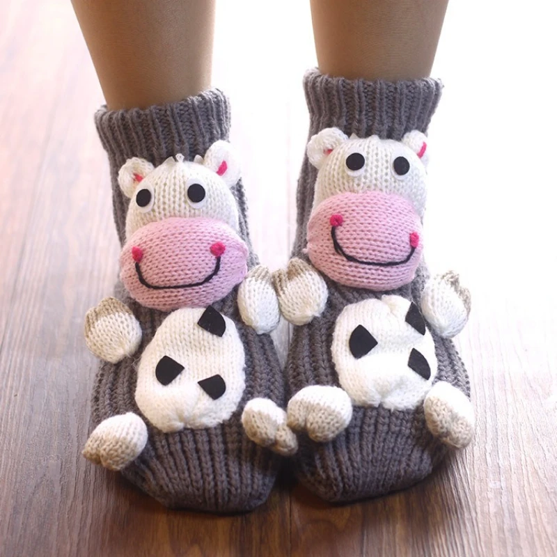 

Cartoon Knitted 3D Floor Socks Anti slip Winter Warm Foot Artifact Female Home Cute Thick Thread Adult Christmas Gift Socks