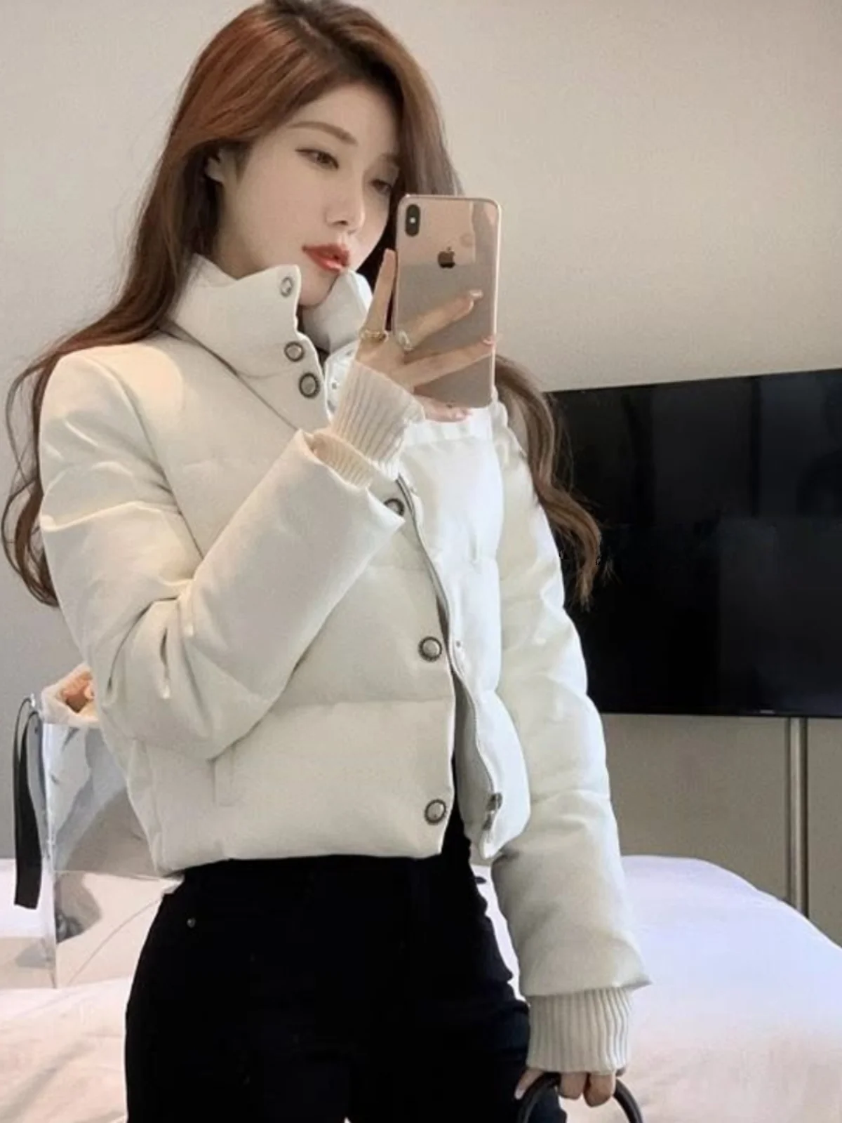 

Зимняя утепленная теплая белая хлопковая куртка для женщин, маленький размер, высококачественная, в корейском стиле, для повседневной носки, с длинными рукавами