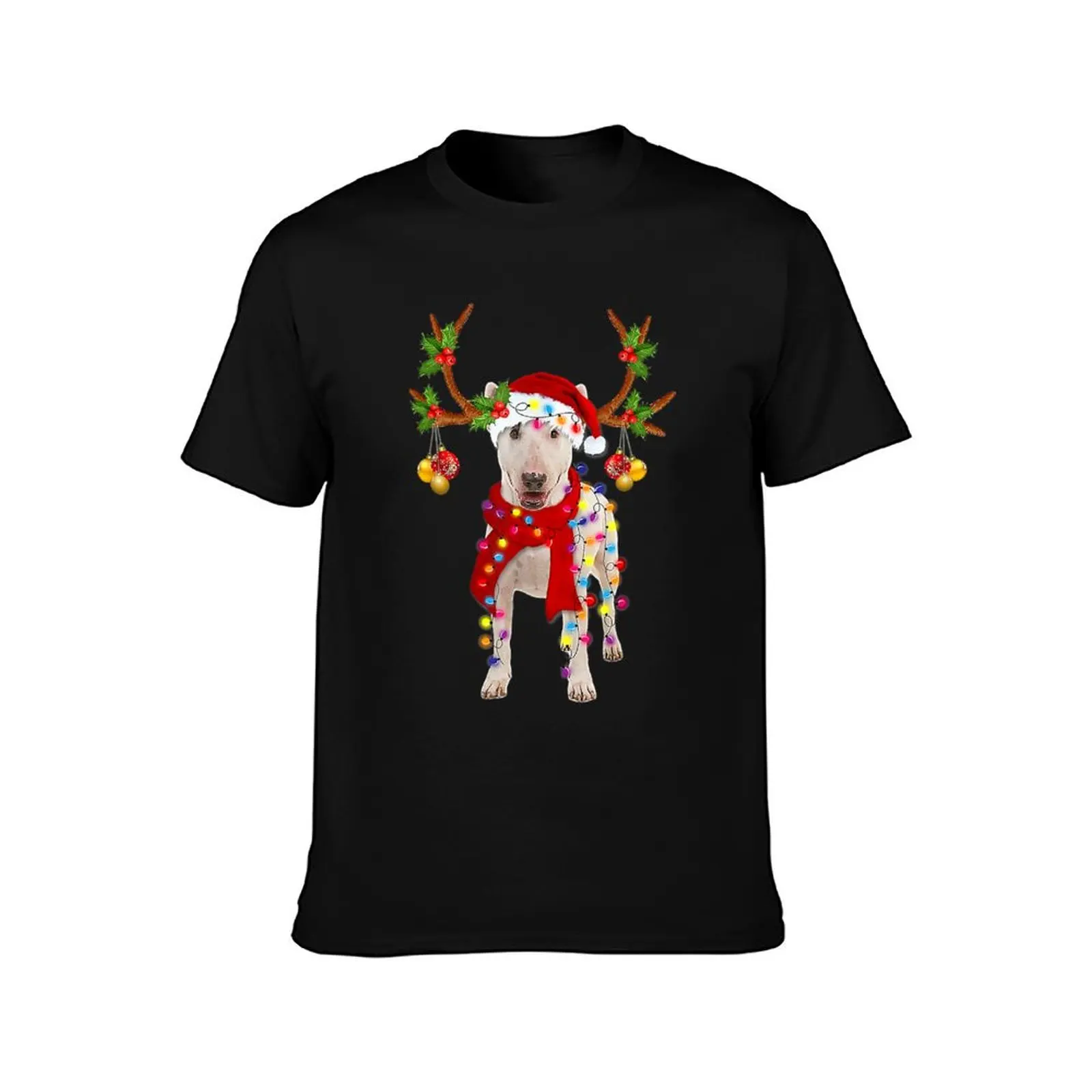Bull Terrier Gorgeous Reindeer Christmas Tree Light Xmas196 T-Shirt Active Wear Sports for Men T-Shirt