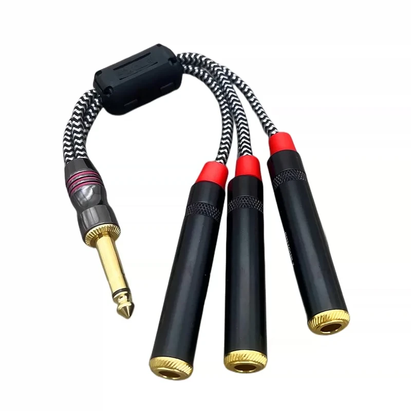6.35mm TS 1 Male to 3 Female Audio Splitter Adapter Cable for Wireless Microphones Amplifiers