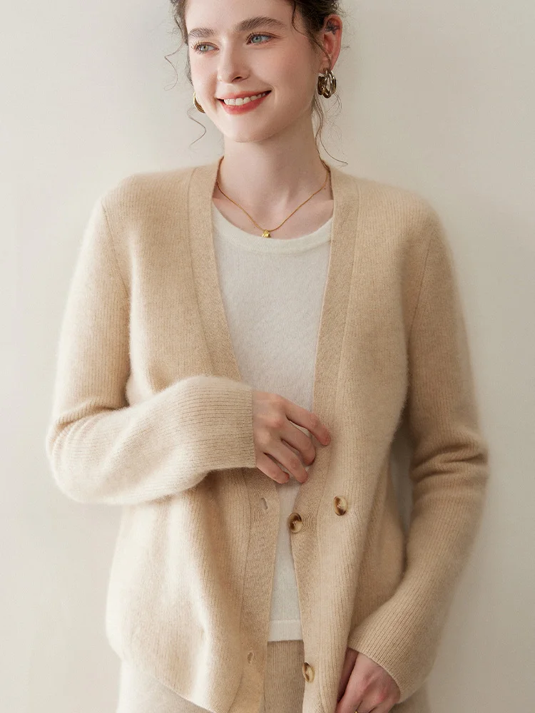 

TLOML Autumn Winter Women's 100% Cashmere Sweater O-neck Fake Two Pieces Stacked Together Cashmere Sweater Soft Warm Casual Tops