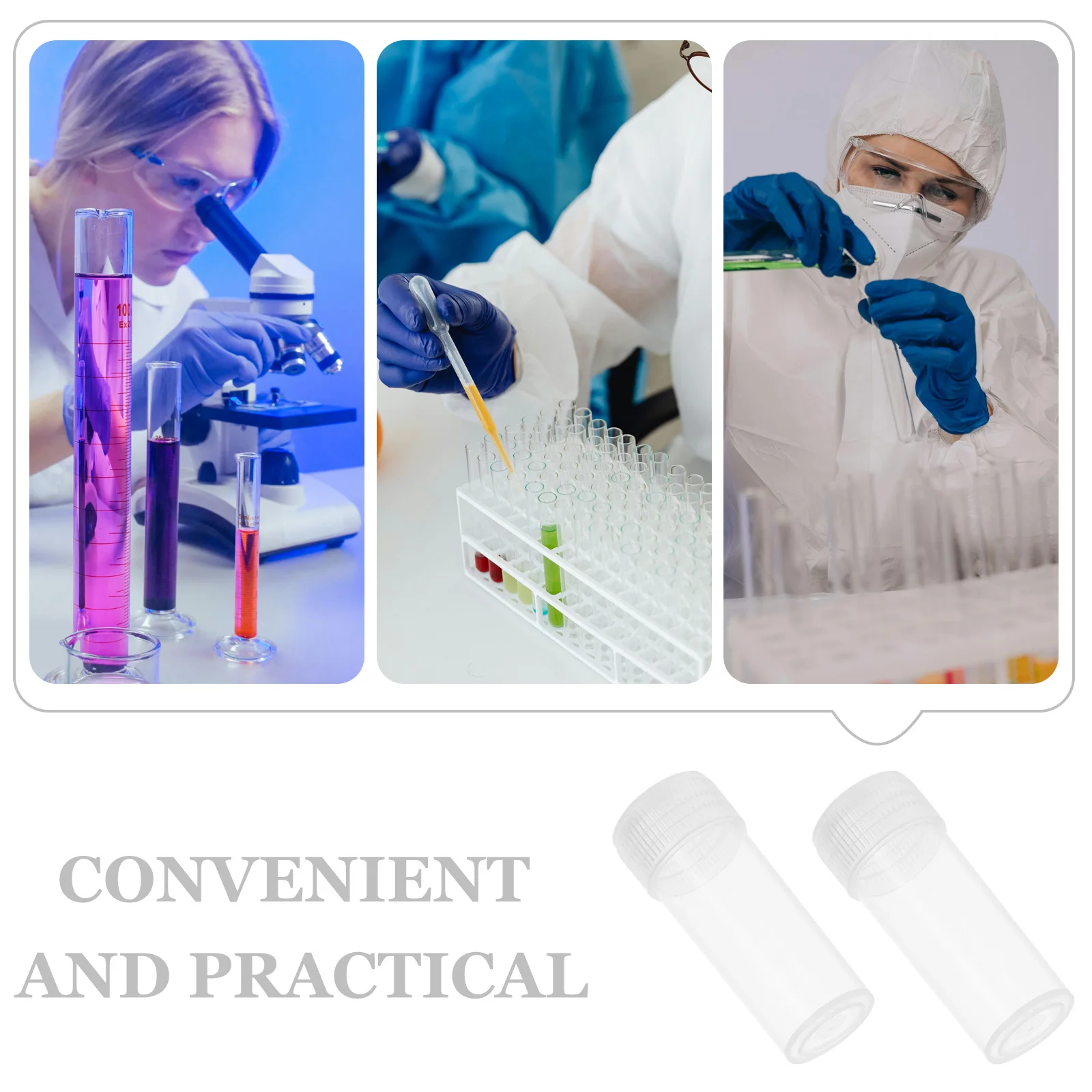 100 قطعة 5 مللي قوارير بلاستيكية عينة الحاويات واضح أنابيب اختبار صغيرة لمختبر تخزين السائل قبعات آمنة مقاومة للمواد الكيميائية #2