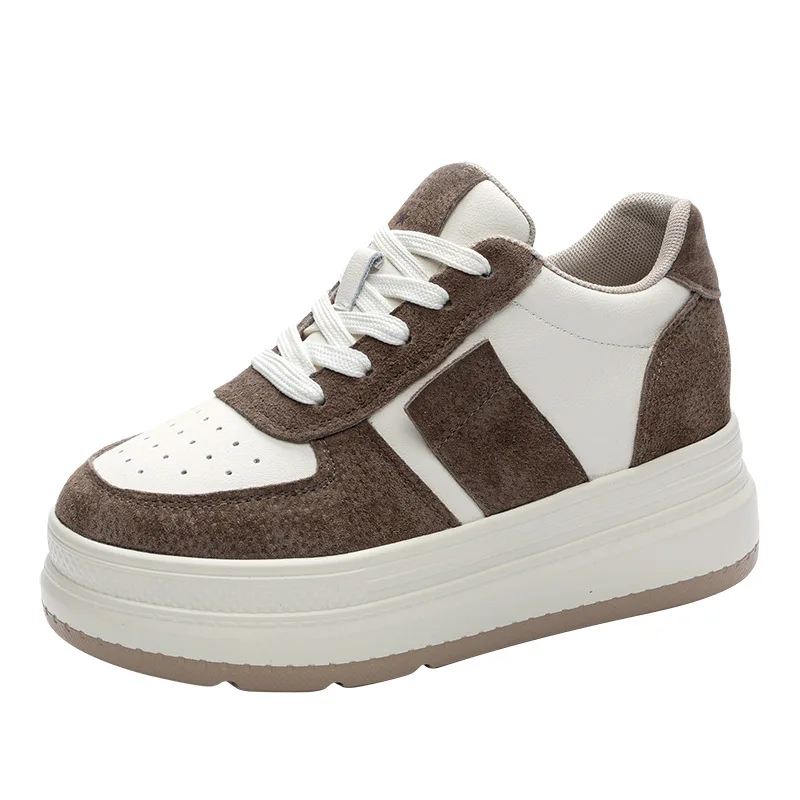 

Дышащие кроссовки на массивном каблуке из натуральной кожи 7 см, весенне-осенние туфли для скейтбординга, кроссовки на танкетке на платформе, женская обувь