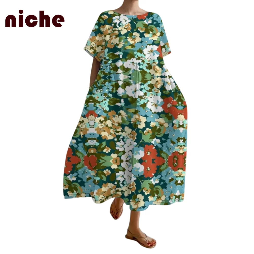 Ladies Outfit Chic Dress High Quality Cotton And Linen Soft Flower Graphic Printing Loose Traf Fashion 2024 New Trend Skirt